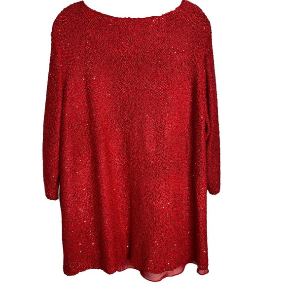Gibson Latimer Womens Red Sequined Sweater with Chiffon Underlining Size 3X - Picture 2 of 12